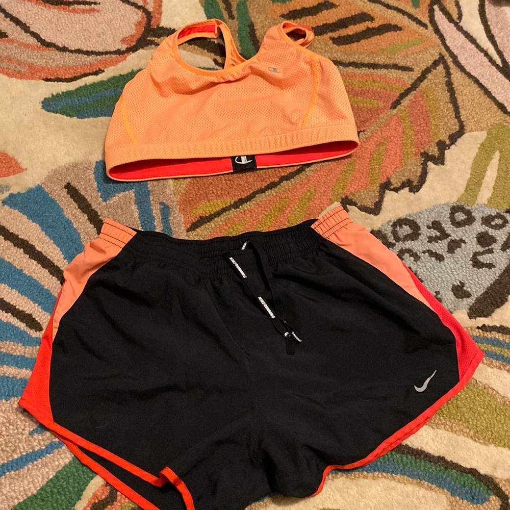 Nike sure and champion sport bra work out set